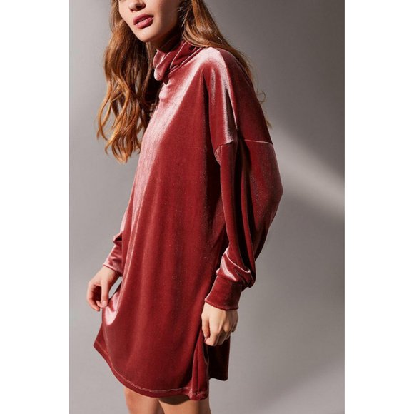 UO Dusty Pink Velvet Turtleneck Mini Dress S - Picture 1 of 11
